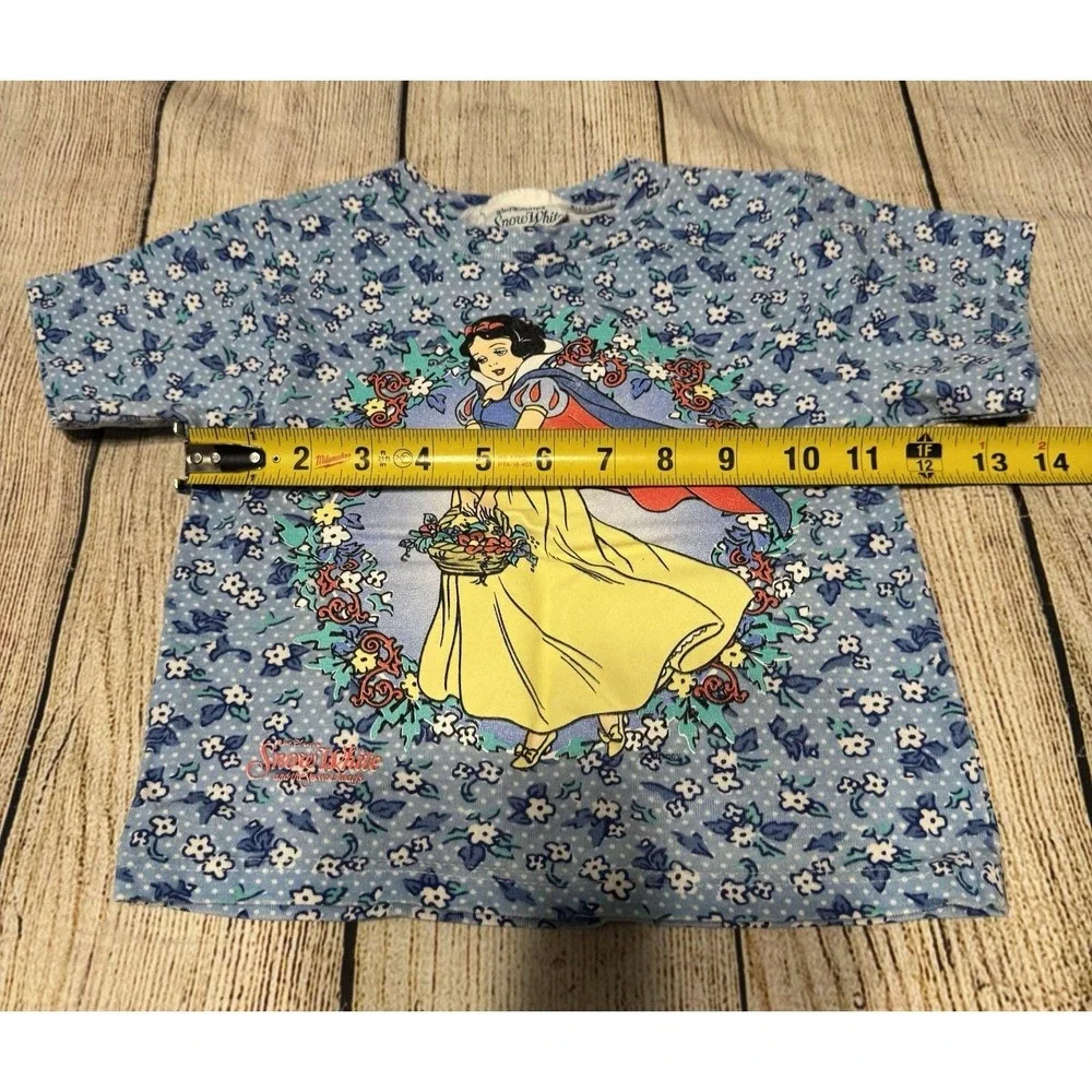 Vintage Snow White and the Seven Dwarfs Blue Floral Vibrant T-Shirt Sz 3T TubB8